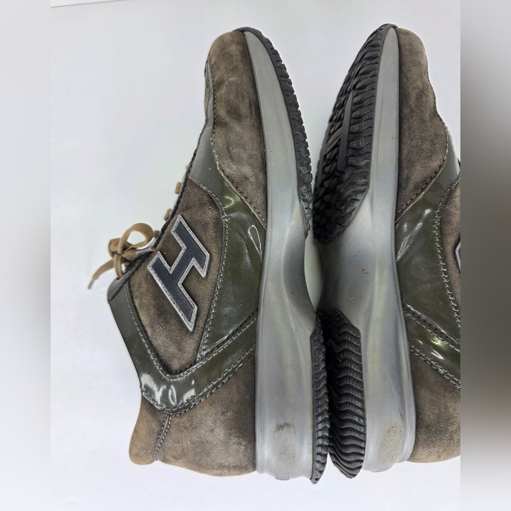 Hogan Interactive Suede Patent Leather Sneakers Womens Almond Toe H Logo  38 1/2 - Picture 13 of 16